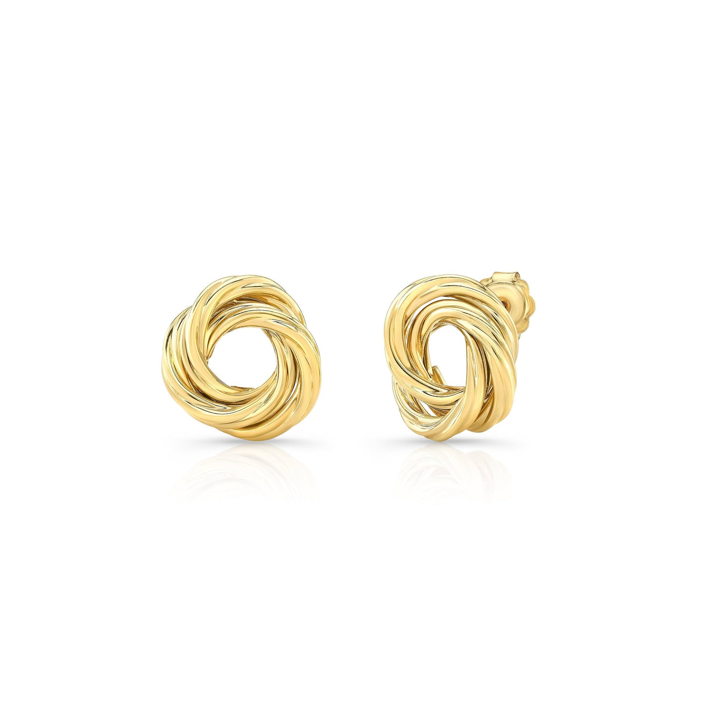 14K Yellow Gold Love Knot Stud Earrings – side profile | RockHer