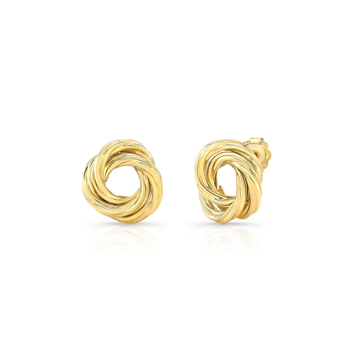 14K Yellow Gold Love Knot Stud Earrings – side profile | RockHer