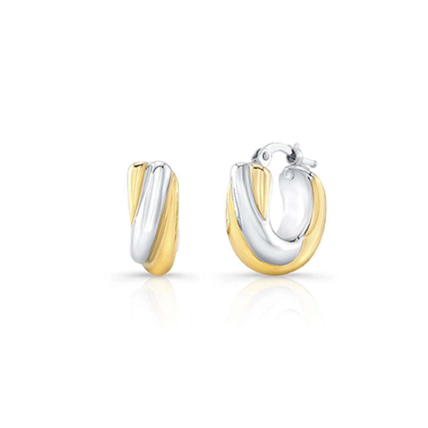 14K Two-Tone Gold Sculpted Hoop Earrings – side profile | RockHer