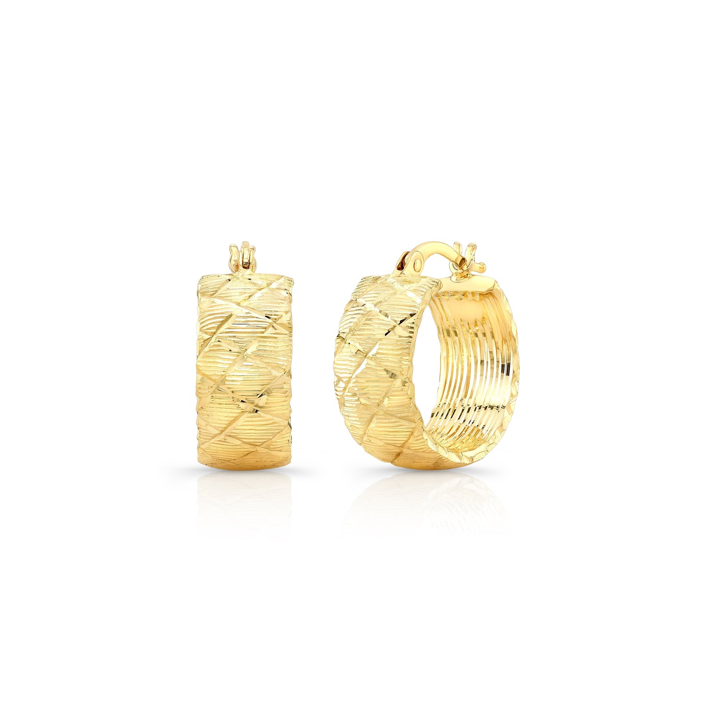 14K Gold Wide Textured Hoop Earrings – side profile | RockHer