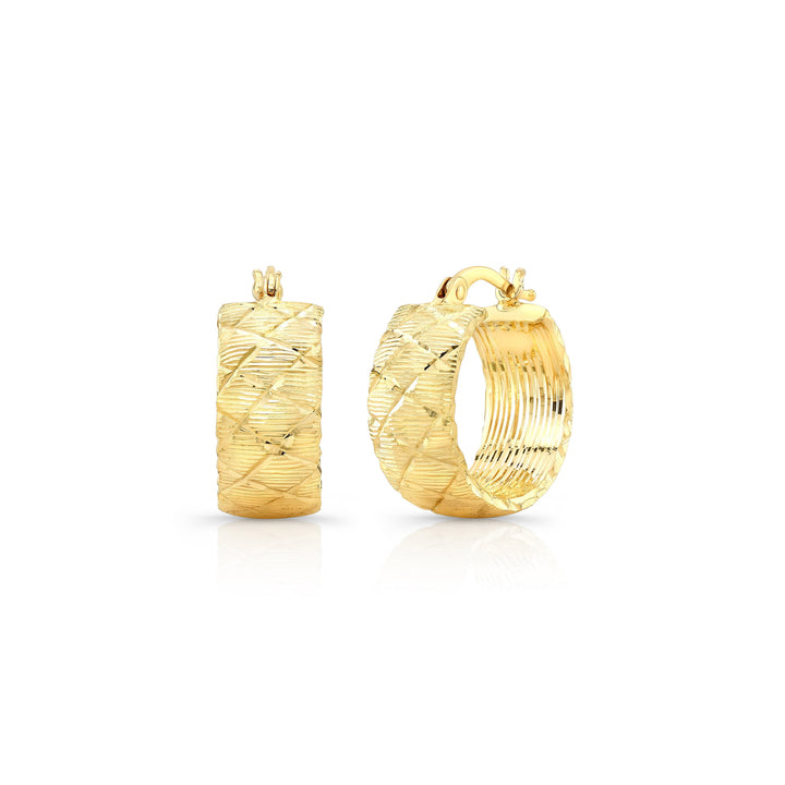 14K Gold Wide Textured Hoop Earrings – side profile | RockHer