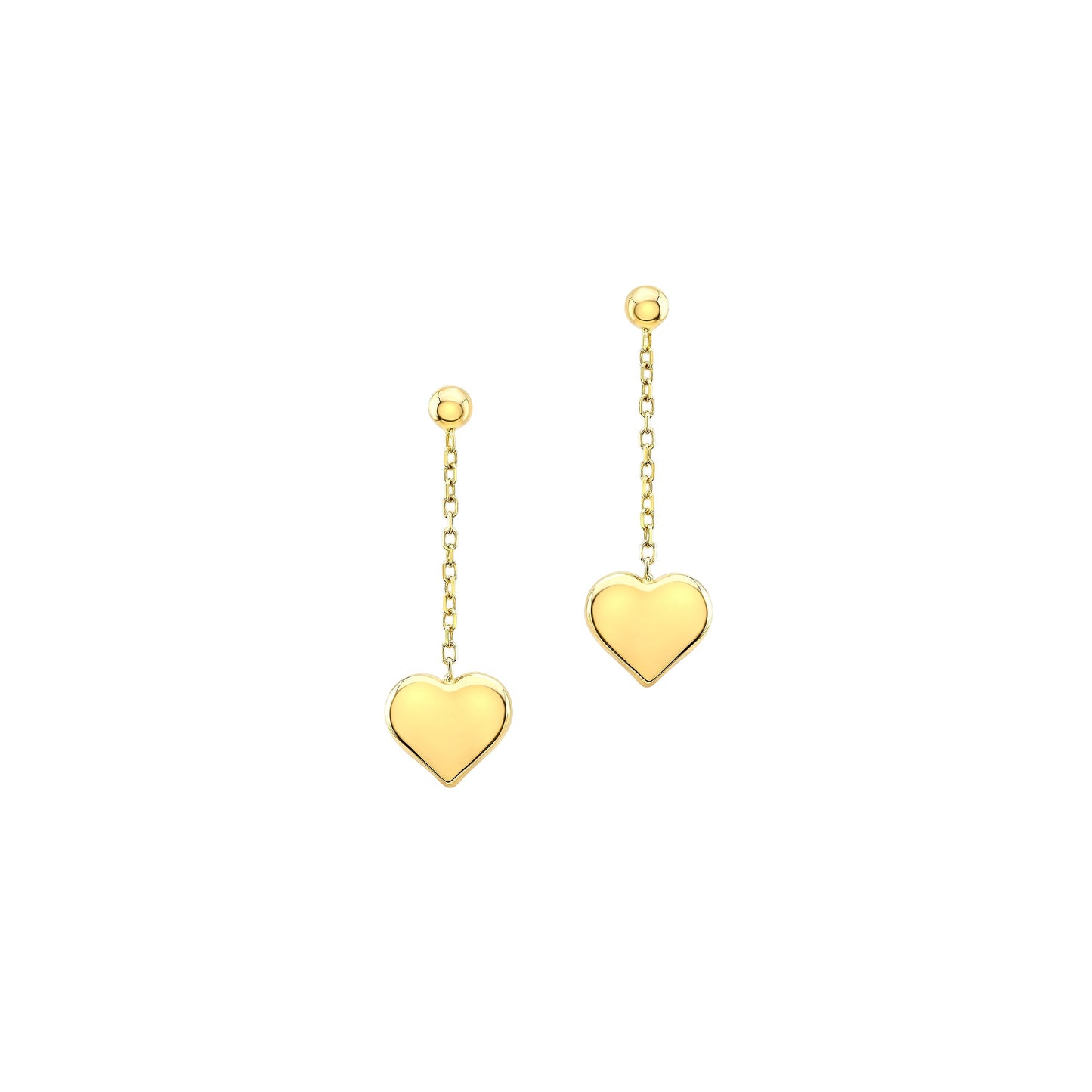 14K Yellow Gold Heart Dangle Stud Earrings – side profile | RockHer