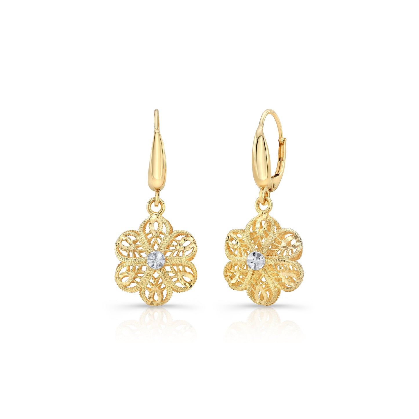 14K Yellow Gold Floral Drop Earrings – side profile | RockHer