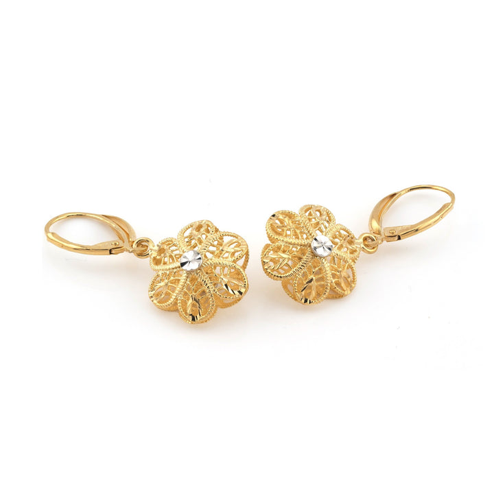 14K Yellow Gold Floral Drop Earrings – detail view | RockHer