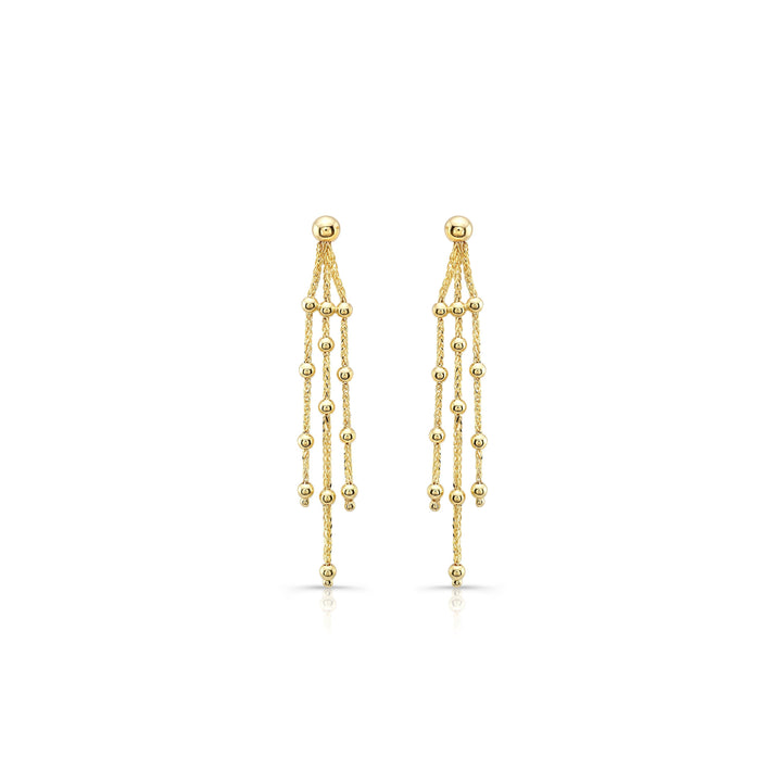 14K Yellow Gold Multi-Strand Beaded Drop Earrings – side profile | RockHer