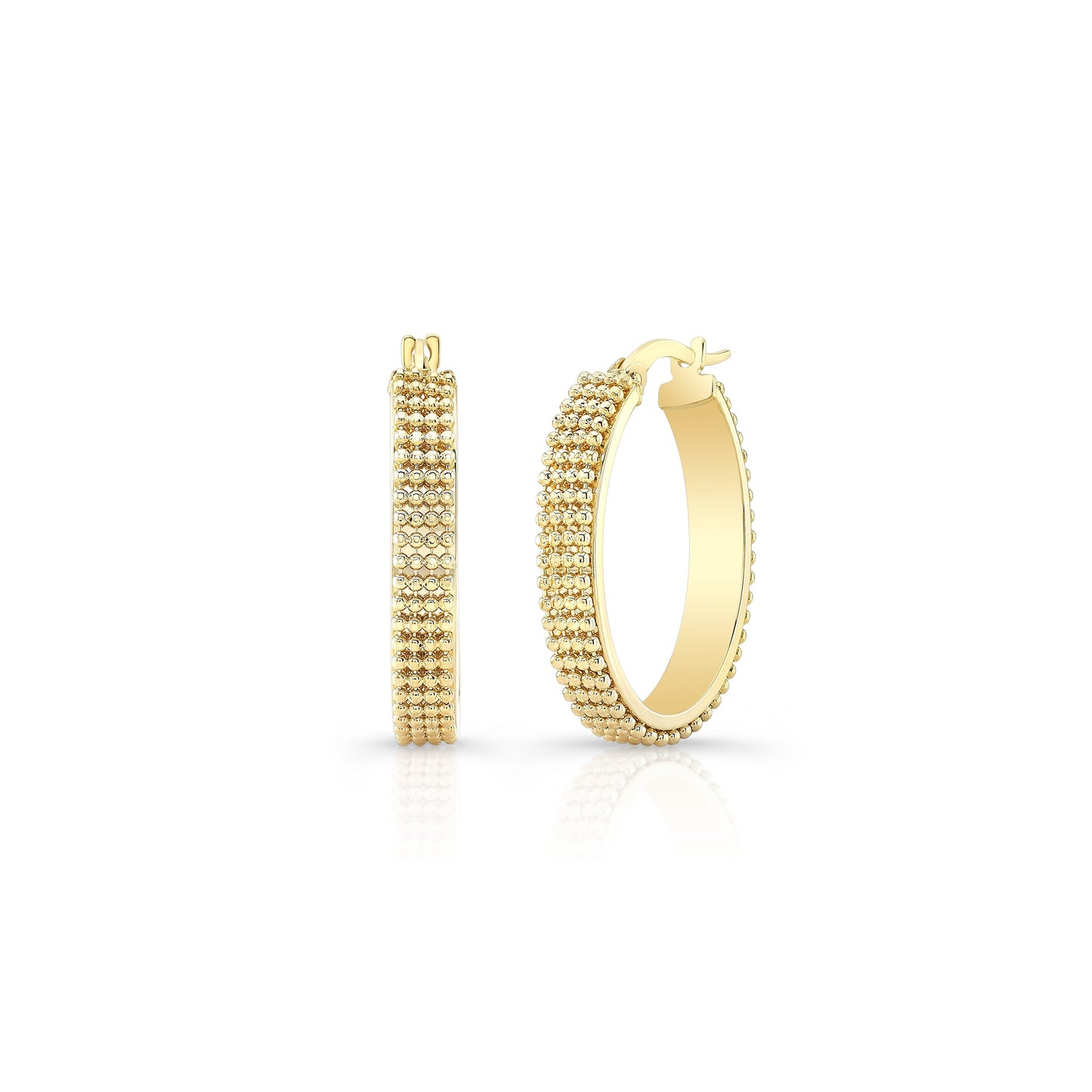 14K Yellow Gold Beaded Oval Hoop Earrings – side profile | RockHer