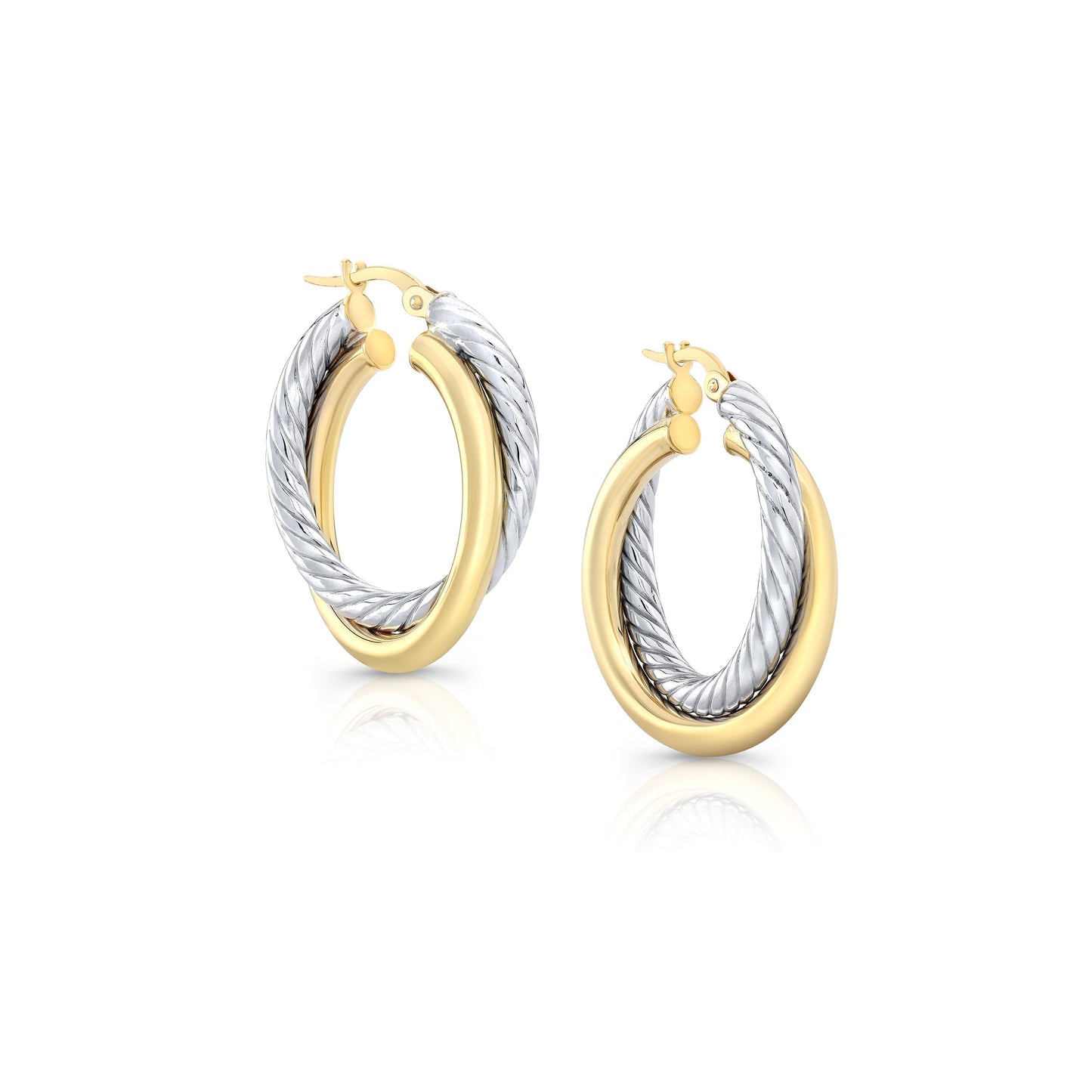 14K Two-Tone Gold Ribbed Hoop Earrings – side profile | RockHer