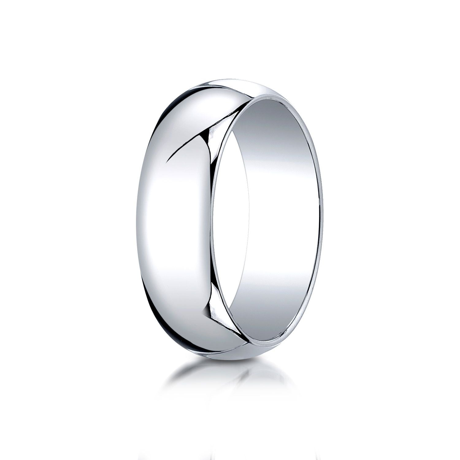 แหวนวงรีแบบดั้งเดิม 14k ทองคำขาว หนา 7 มม. โค้งเล็กน้อย