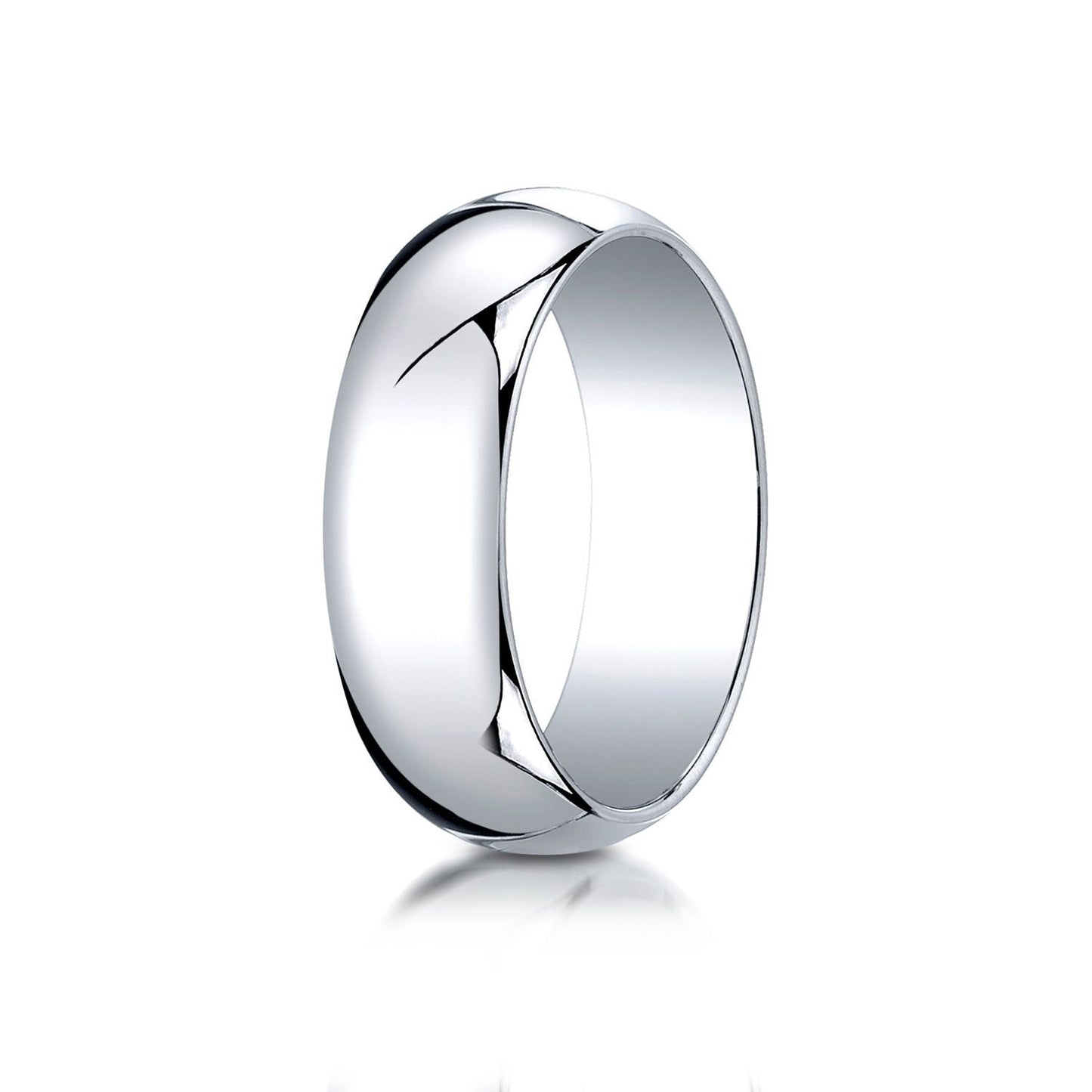 แหวนวงรีแบบดั้งเดิม 14k ทองคำขาว หนา 7 มม. โค้งเล็กน้อย