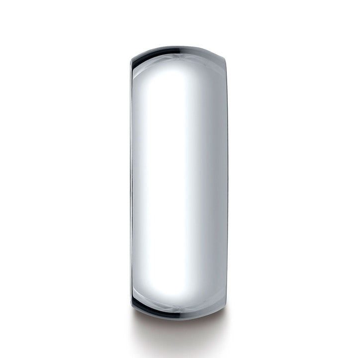 แหวนวงรีแบบดั้งเดิม 14k ทองคำขาว ขนาด 8 มม. โค้งนูนเล็กน้อย