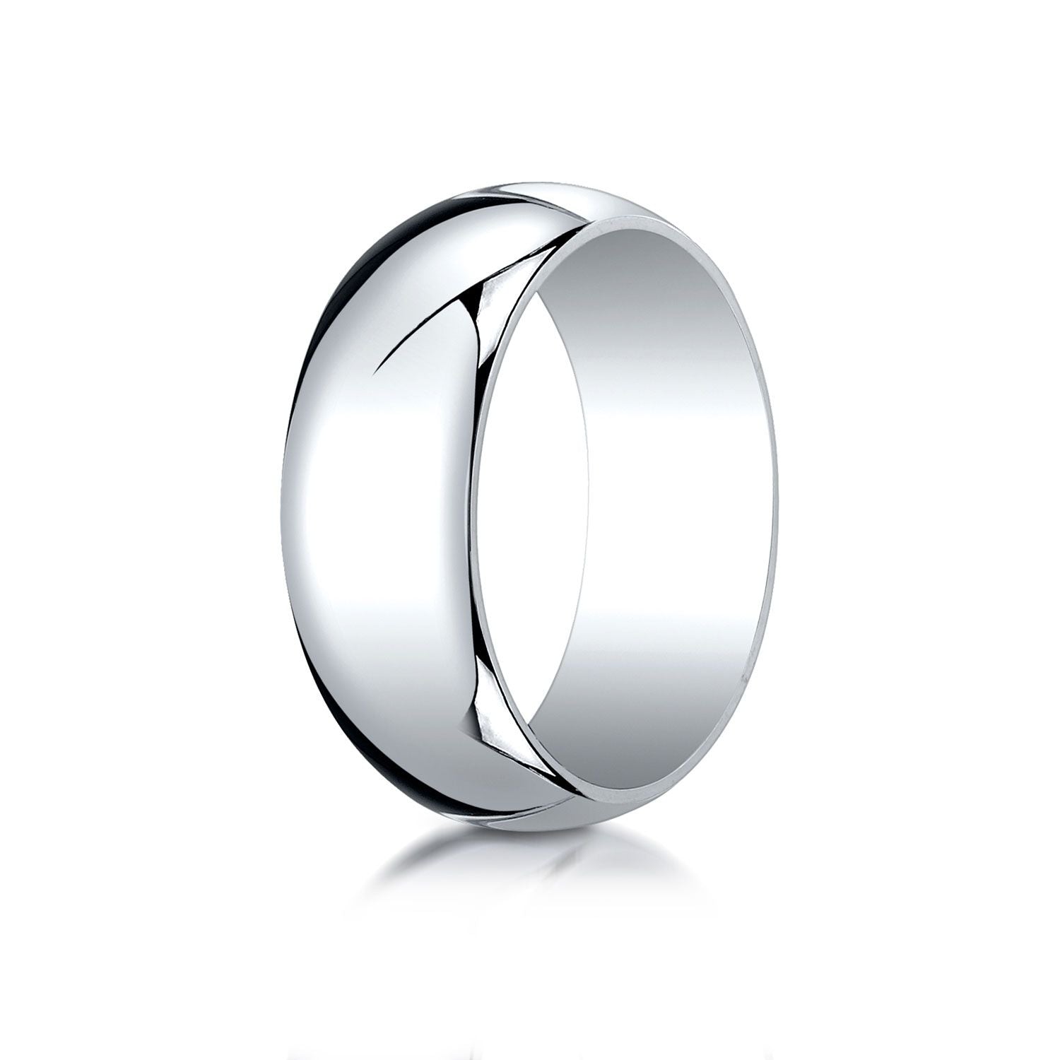 แหวนวงรีแบบดั้งเดิม 14k ทองคำขาว ขนาด 8 มม. โค้งนูนเล็กน้อย