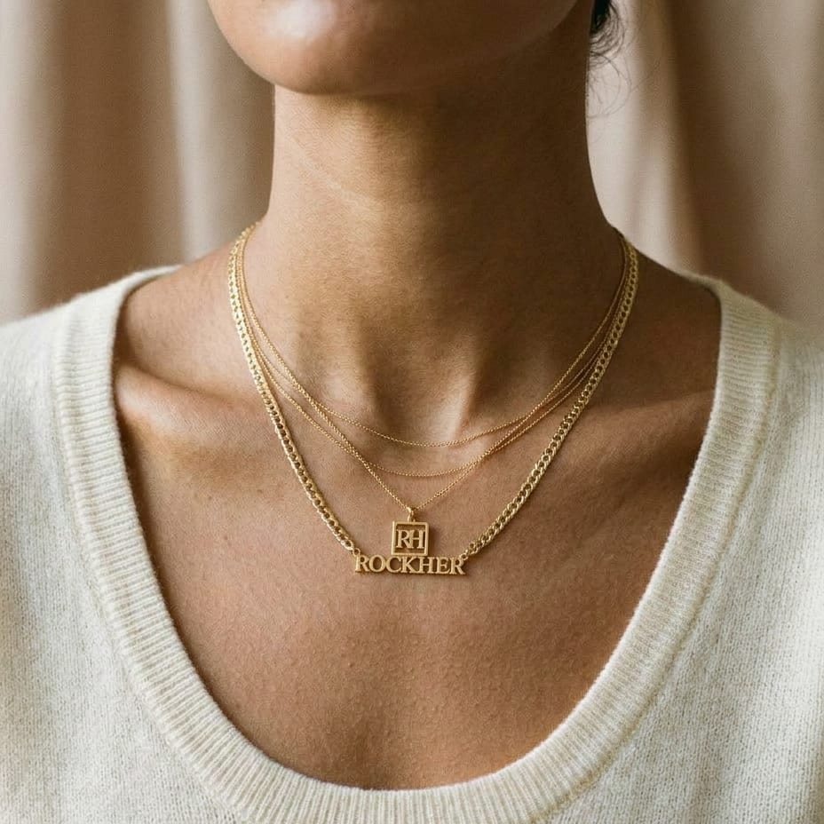 18K Yellow Gold Flat Curb Chain Necklace, 18 Inch, worn close-up portrait