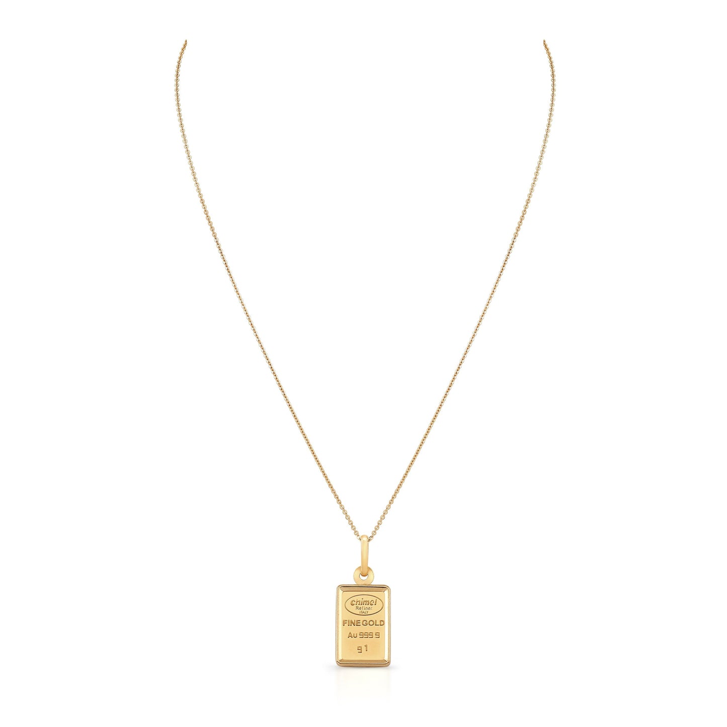 18K Yellow Gold Chain with 1 Gram Gold Bar Pendant, 18 Inch – side profile | RockHer