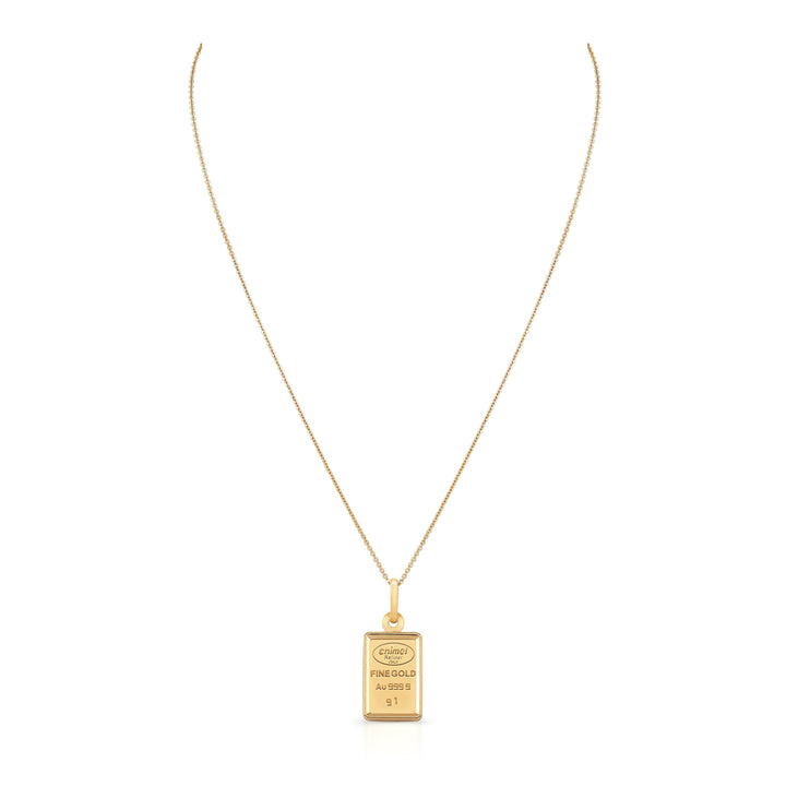 18K Yellow Gold Chain with 1 Gram Gold Bar Pendant, 18 Inch – side profile | RockHer