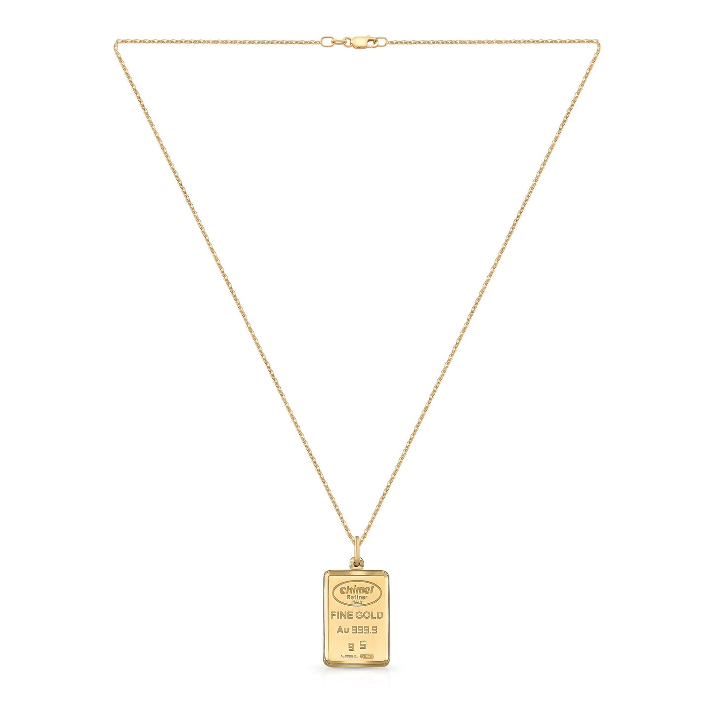 18K Yellow Gold Chain with 5 Gram Gold Bar Pendant, 18 Inch – side profile | RockHer