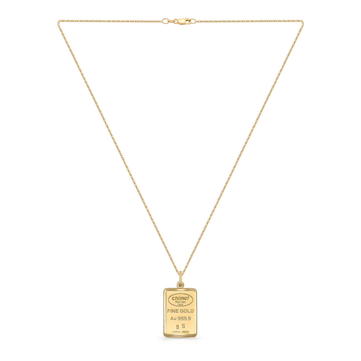 18K Yellow Gold Chain with 5 Gram Gold Bar Pendant, 18 Inch – side profile | RockHer