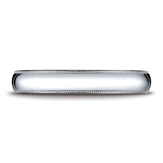 แหวนรูปไข่แบบดั้งเดิมขนาด 4 มม. สีแพลทินัม โค้งนูนเล็กน้อย พร้อมลายมิลเกรน