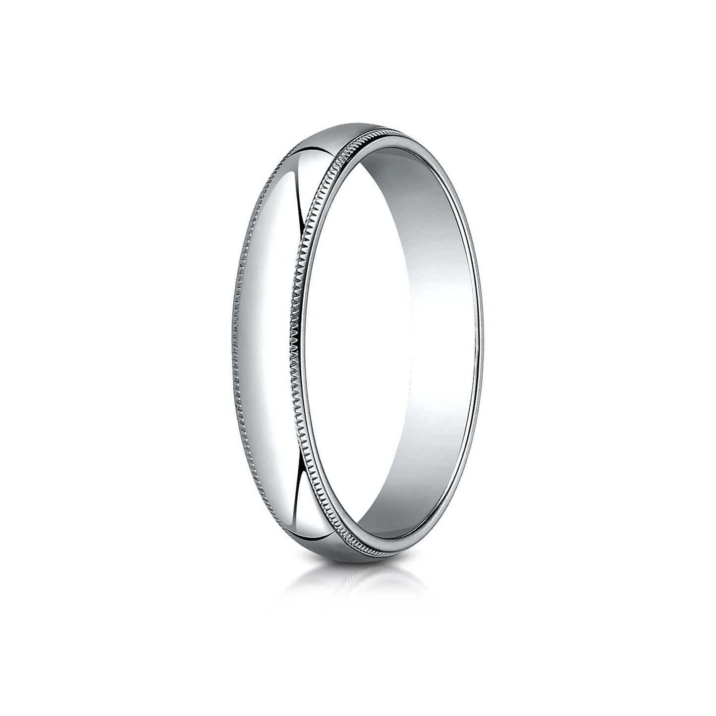 แหวนวงรีแบบดั้งเดิม 18k ทองคำขาว ขนาด 4 มม. โค้งนูนเล็กน้อย พร้อมลายมิลเกรน