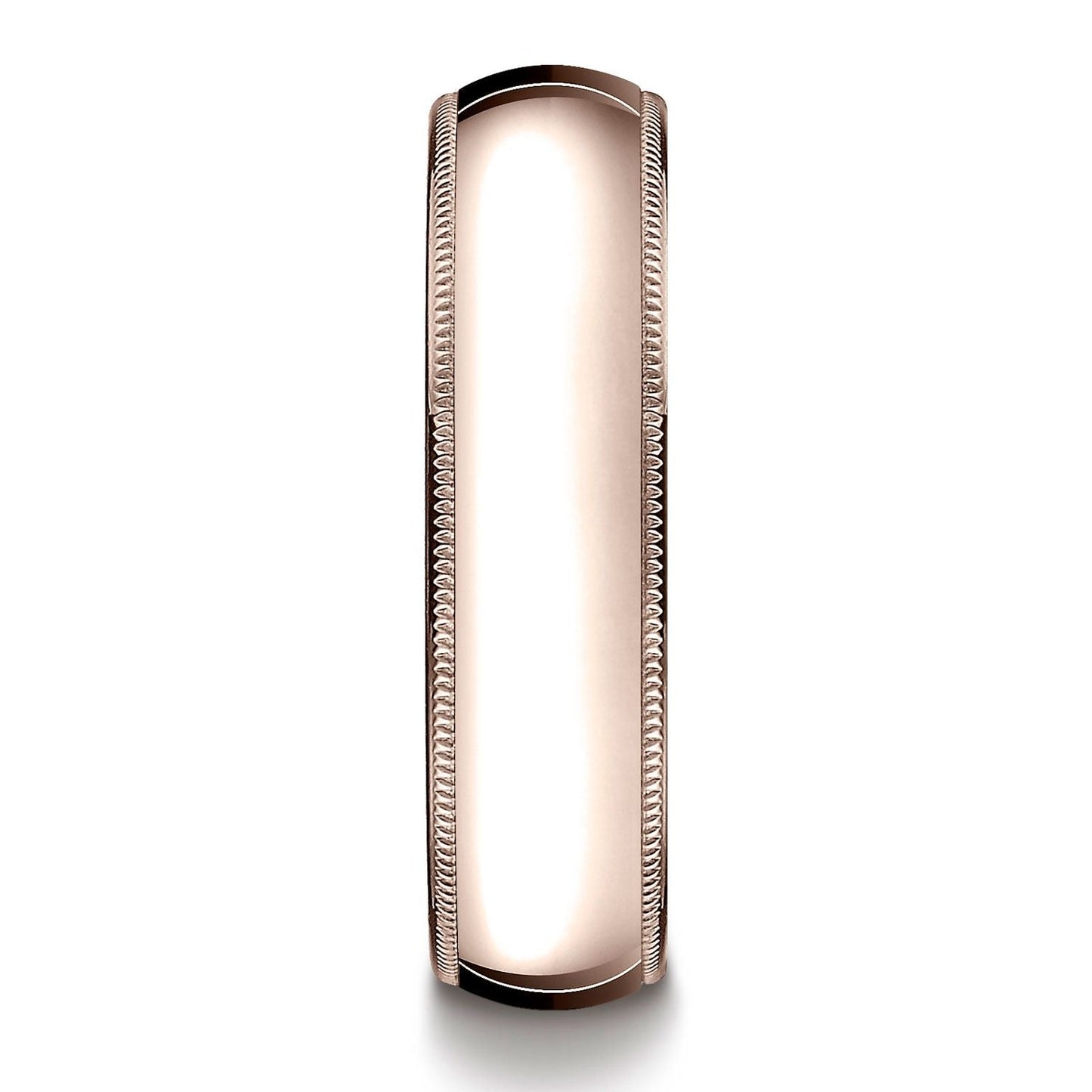 แหวนรูปไข่แบบดั้งเดิม 14k สีทองกุหลาบ ขนาด 6 มม. โค้งเล็กน้อย พร้อมลวดลายมิลเกรน