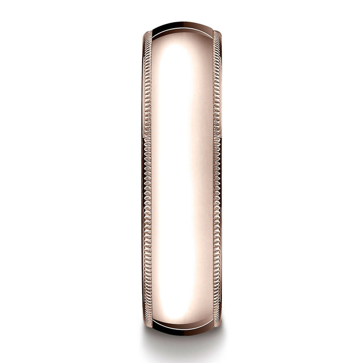 แหวนรูปไข่แบบดั้งเดิม 14k สีทองกุหลาบ ขนาด 6 มม. โค้งเล็กน้อย พร้อมลวดลายมิลเกรน