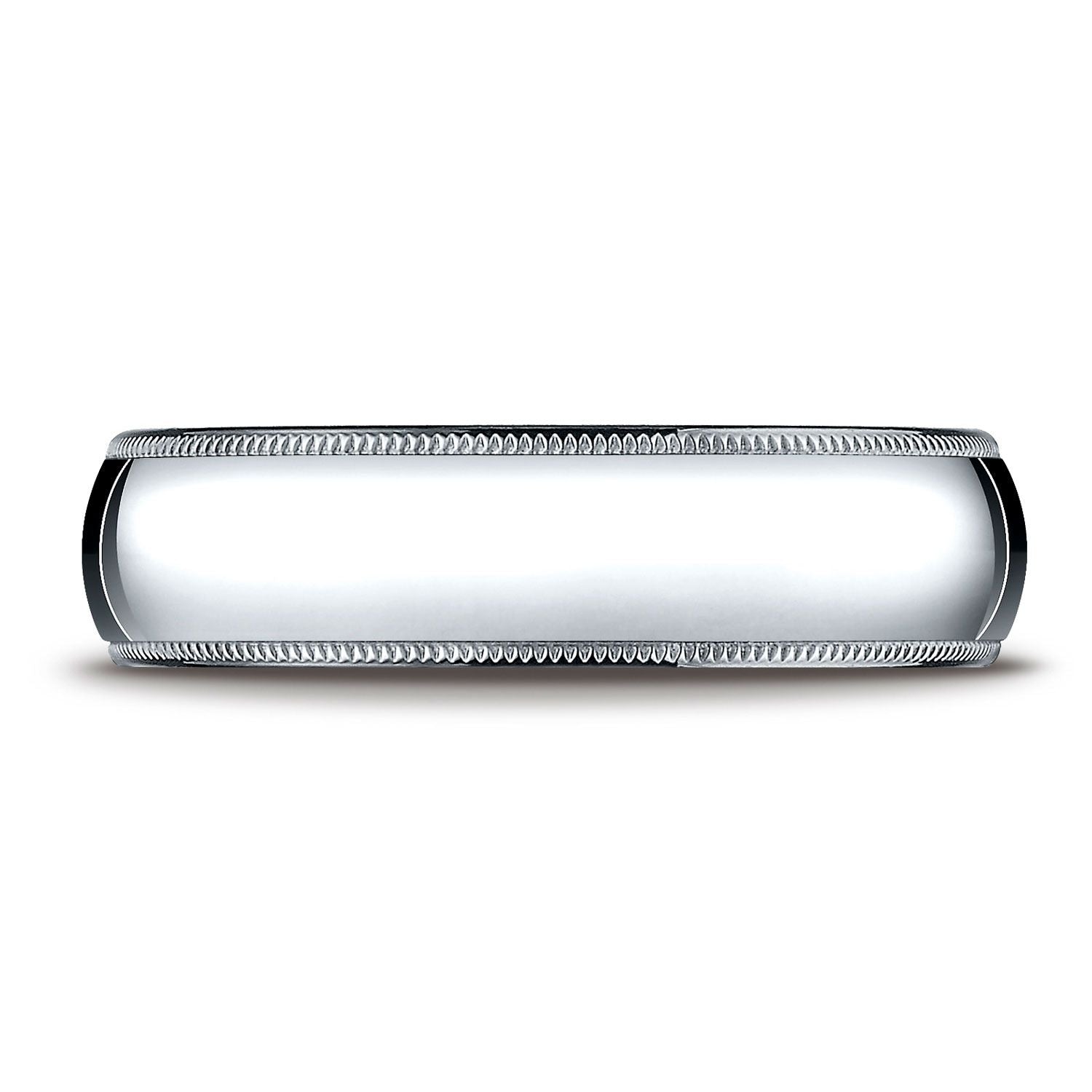 แหวนรูปไข่แบบดั้งเดิมขนาด 6 มม. สีแพลทินัม โค้งนูนเล็กน้อย พร้อมลายมิลเกรน