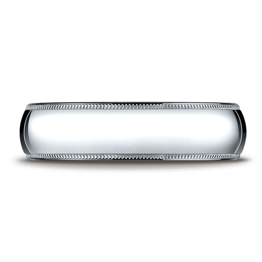 แหวนรูปไข่แบบดั้งเดิมขนาด 6 มม. สีแพลทินัม โค้งนูนเล็กน้อย พร้อมลายมิลเกรน