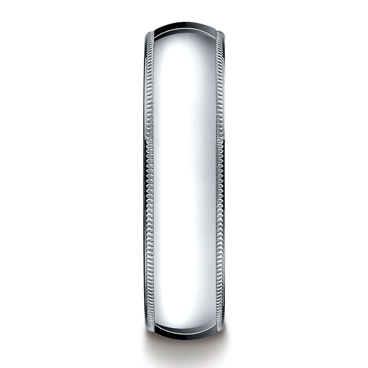 แหวนวงรีแบบดั้งเดิม 18k ทองคำขาว ขนาด 6 มม. โค้งนูนเล็กน้อย พร้อมลายมิลเกรน