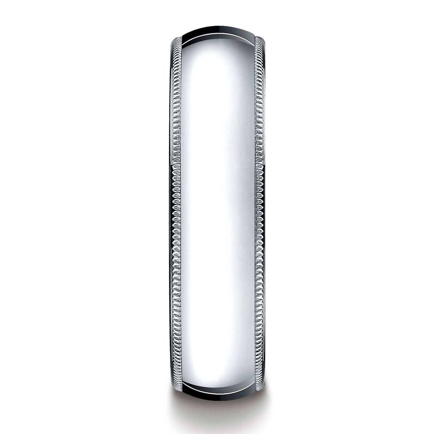 แหวนรูปไข่แบบดั้งเดิมขนาด 6 มม. สีแพลทินัม โค้งนูนเล็กน้อย พร้อมลายมิลเกรน