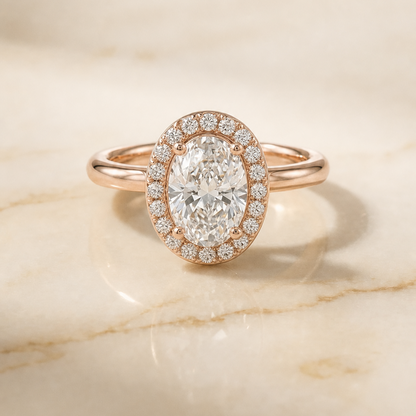 ตัวเรือนแหวนหมั้นเพชร Kate ทรงรี ฝังปาเว่ ทองคำชมพู 14K จาก RockHer
