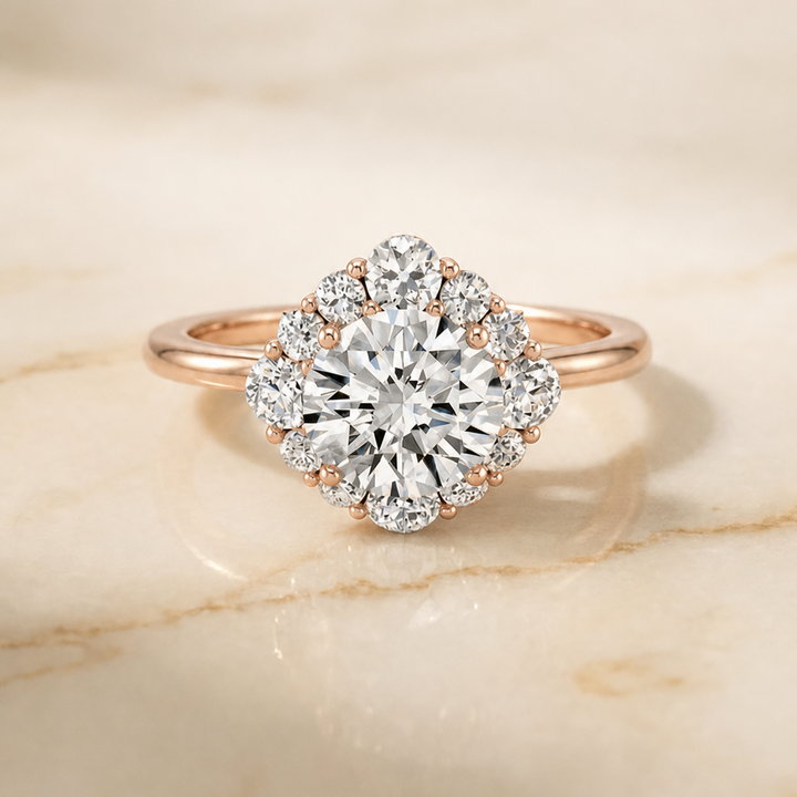 ตัวเรือนแหวนหมั้นเพชร Tionne ทรงกลม ทองคำชมพู 14K จาก RockHer