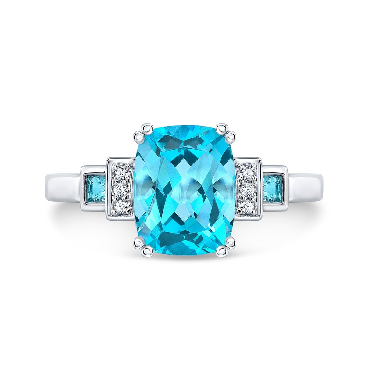 Swiss Blue Topaz and Diamond Step Ring 0.03ctw, in 14K Yellow Gold – side profile | RockHer