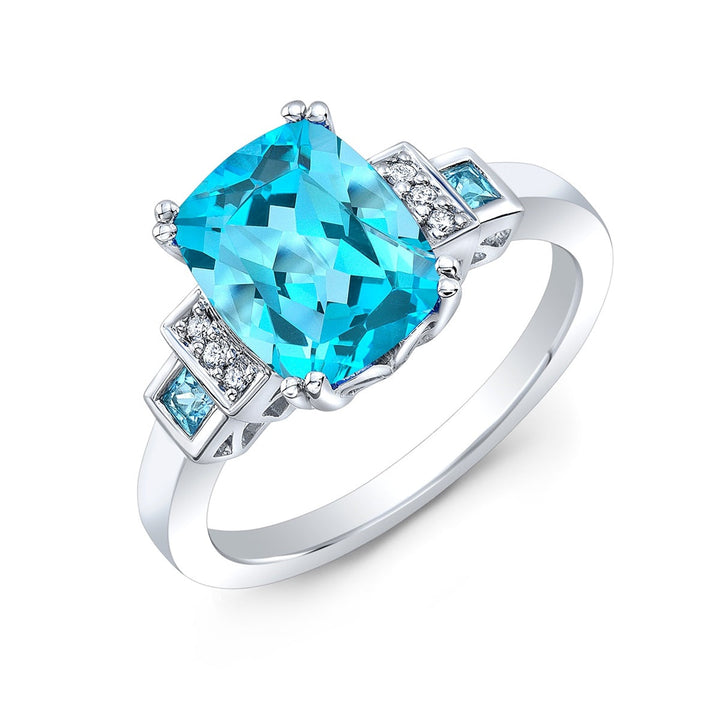 Swiss Blue Topaz and Diamond Step Ring 0.03ctw, in 14K Yellow Gold – detail view | RockHer