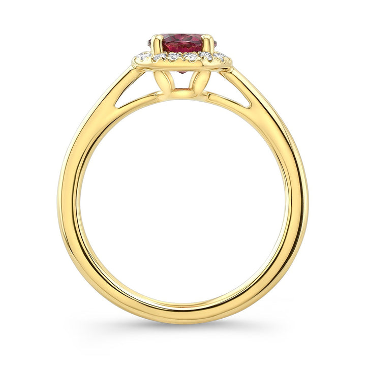 Rhodolite Garnet and Diamond Oval Halo Ring in 14k Yellow Gold 0.14ctw – side profile | RockHer