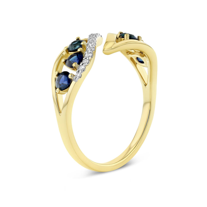 Sapphire and Diamond Open Shank Bypass Leaf Ring, in 14K Yellow Gold – side profile | RockHer