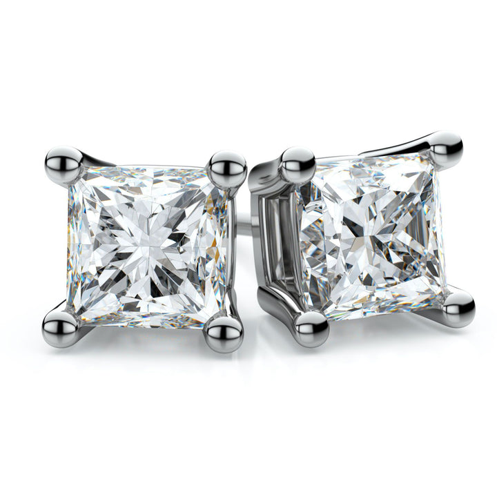 Natural Diamond Princess Cut Four Prong Stud Earrings in Platinum, 1/2 ct. t.w., in 950 - Platinum | RockHer