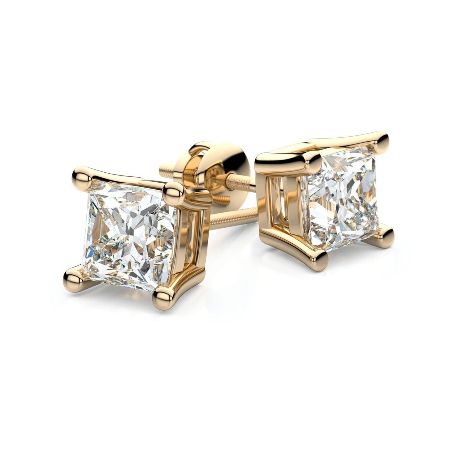 18k Yellow Gold 4-prong Princess Diamond Stud Earrings (0.52 Ct. T.w., Si1-2 Clarity, H-i Color)