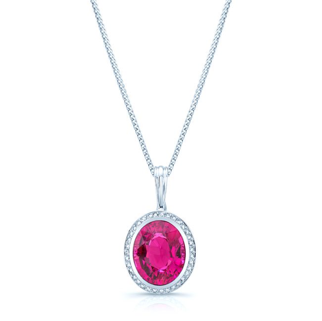 Tourmaline Oval Pendant in 14K White Gold – front view | RockHer