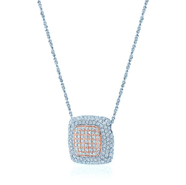 จี้สี่เหลี่ยมประดับเพชรแบบปาเว่ในทองสองโทน 14 กะรัต (9/10 กะรัตรวม)