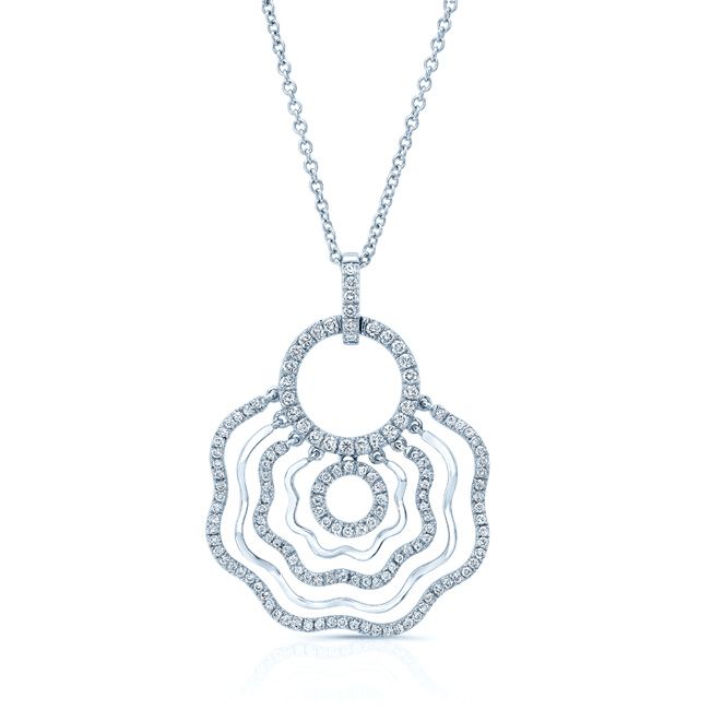 จี้แฟชั่นลายดอกไม้รูปคลื่นประดับเพชรในทองคำขาว 18k