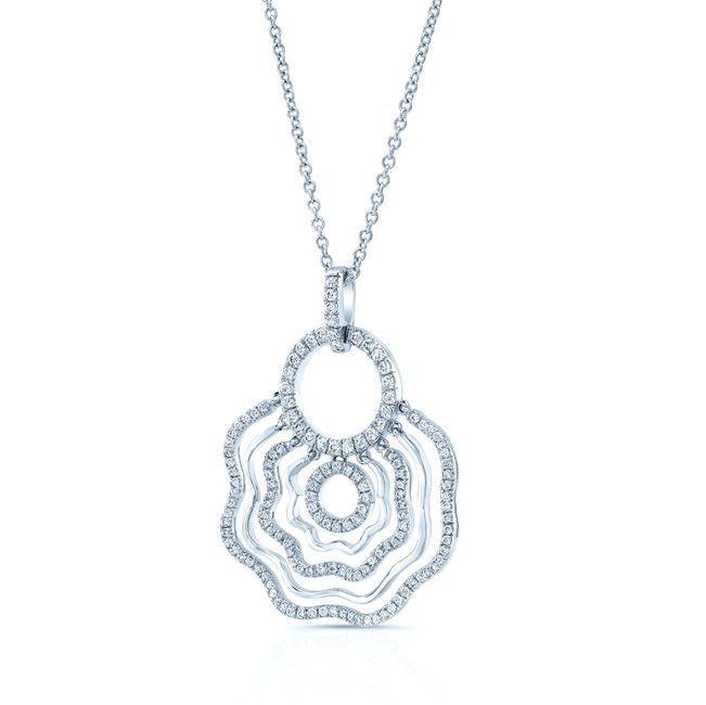 จี้แฟชั่นลายดอกไม้รูปคลื่นประดับเพชรในทองคำขาว 18k