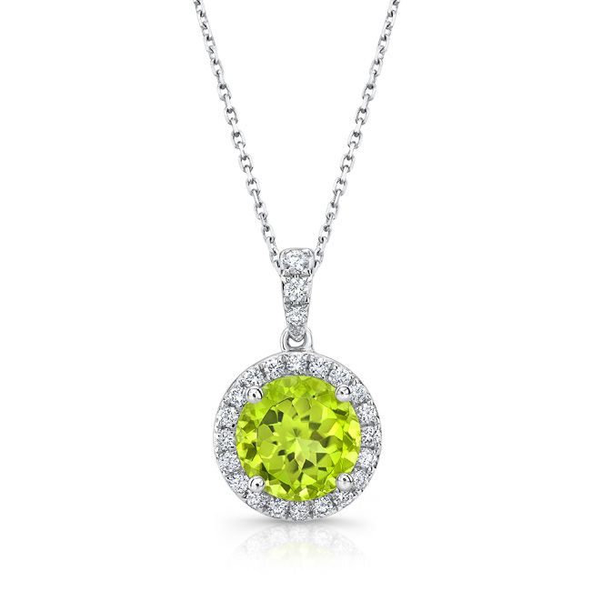 Peridot Halo Pendant in 14K White Gold – front view | RockHer