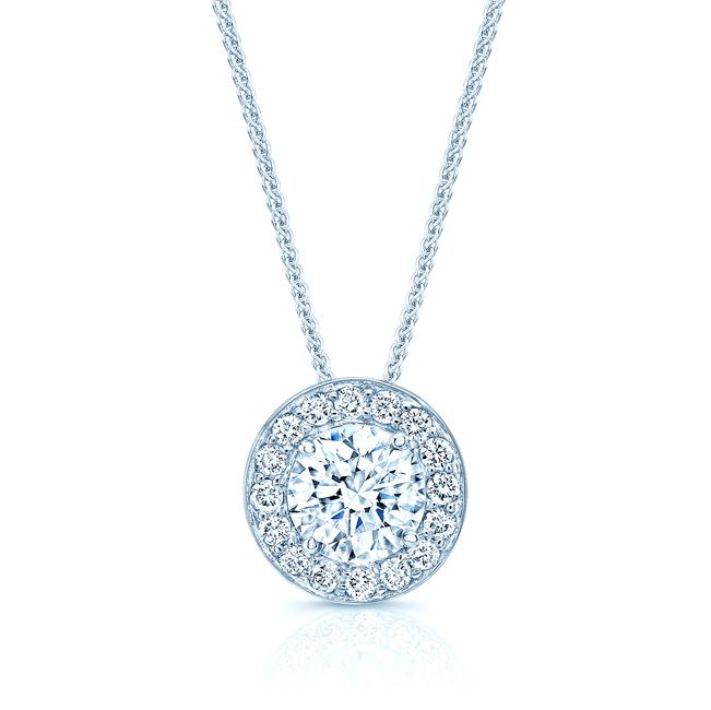 Natural Diamond Round Brilliant Halo Pendant in 18K White Gold, 0.7 ct. t.w. – front view | RockHer