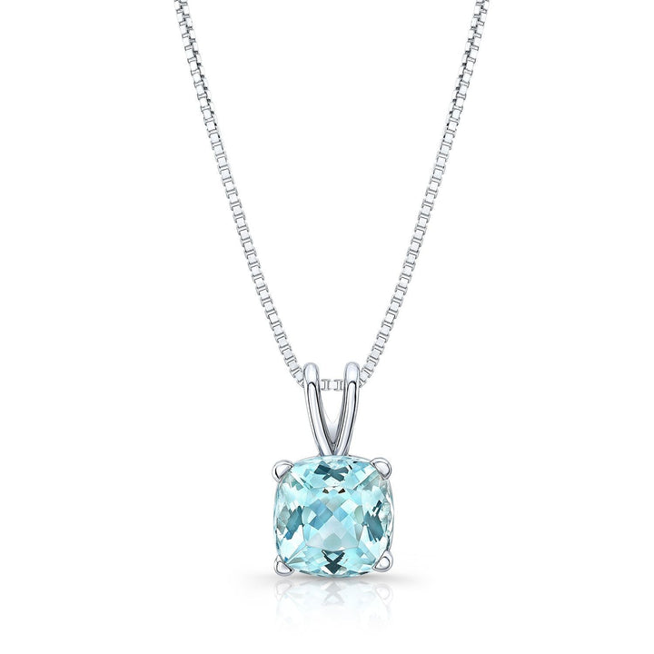 Aquamarine Solitaire Pendant in 14K White Gold – front view | RockHer