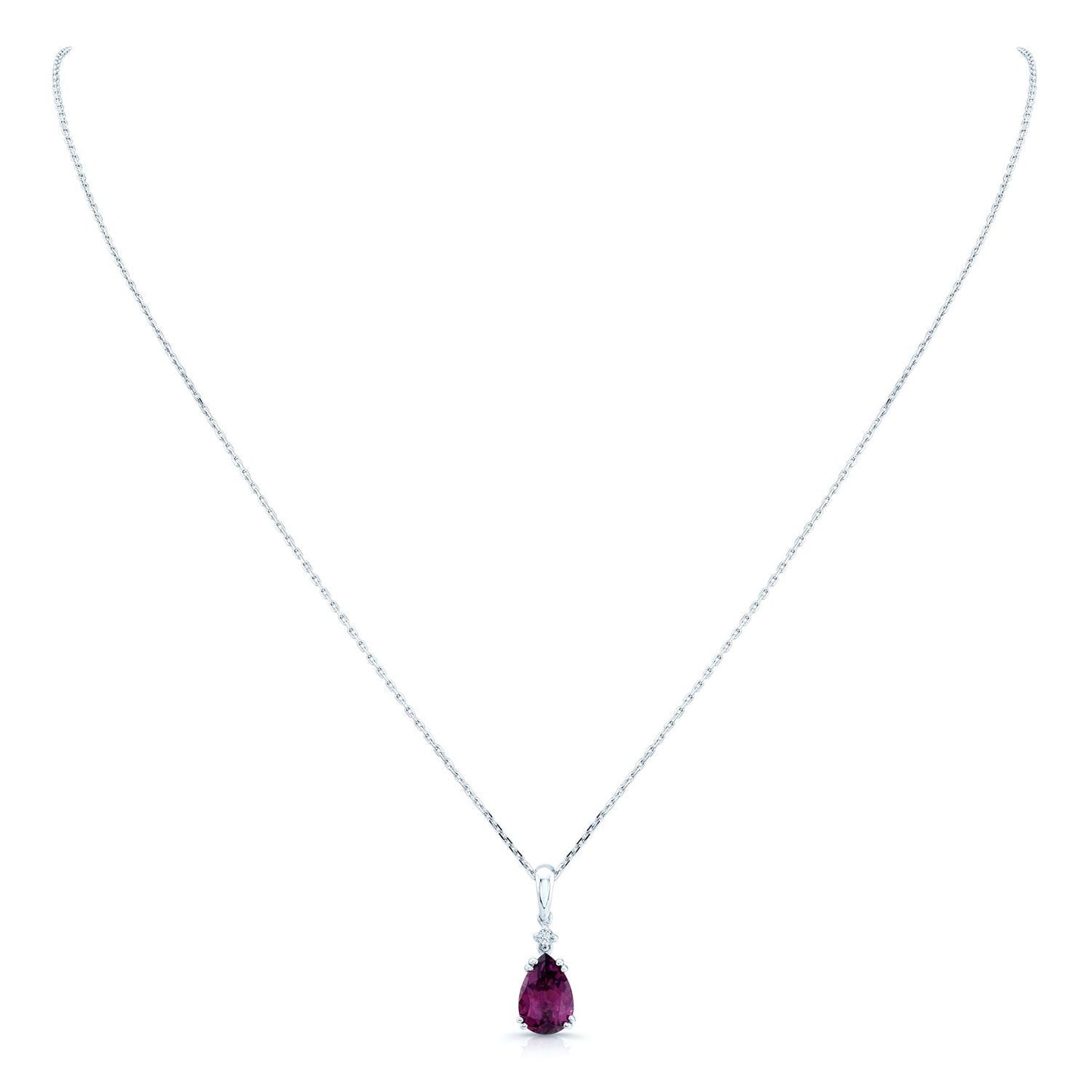 จี้โรโดไลต์การ์เนตและเพชรในทองคำขาว 14 กะรัต