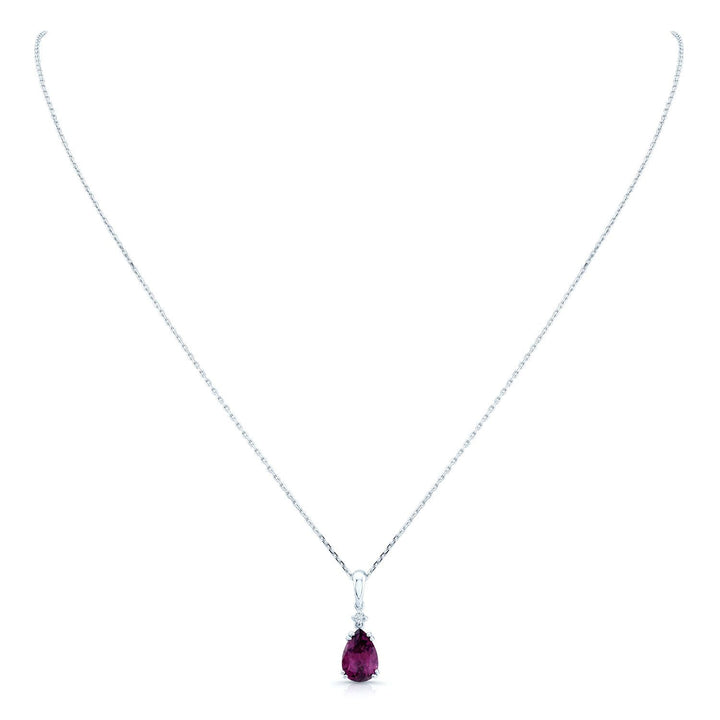 จี้โรโดไลต์การ์เนตและเพชรในทองคำขาว 14 กะรัต