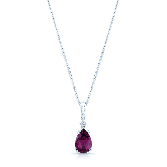 จี้โรโดไลต์การ์เนตและเพชรในทองคำขาว 14 กะรัต