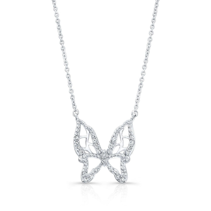 Diamond Floating Butterfly Necklace in 18K White Gold (0.10 Ct.tw) – front view | RockHer