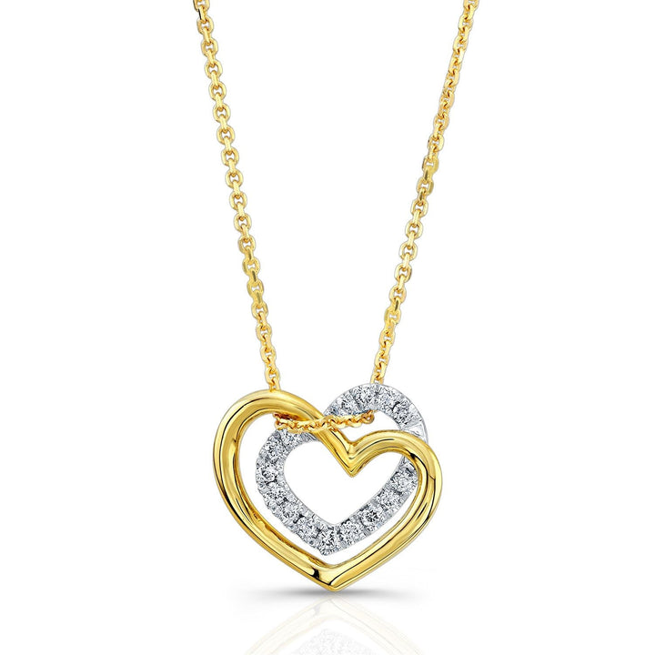 Diamond Pave Double Heart Pendant In Two Tone 14k Gold – front view | RockHer