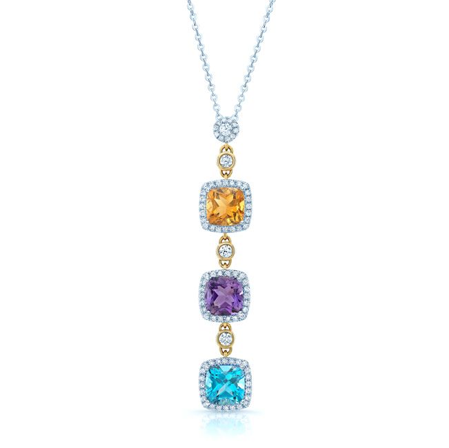 Multi-color Semi-precious And Diamond Dangle Pendant In 14k Two Tone – front view | RockHer