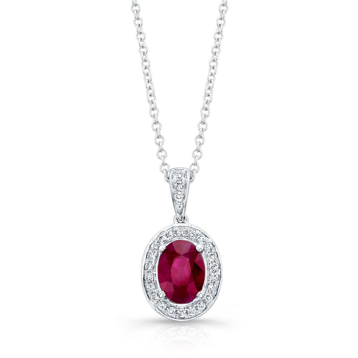 Ruby Oval Pendant in 14K White Gold – front view | RockHer